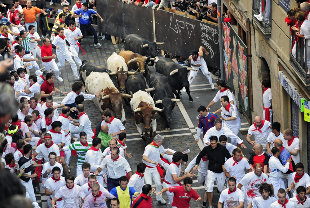 Estafeta seen from a balcony during the Running of the Bulls