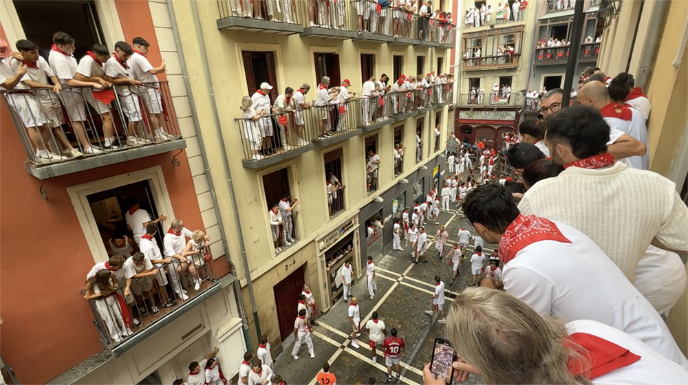 Balcony view over the Running of the Bulls in Pamplona