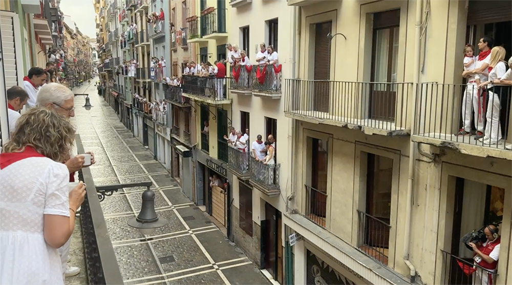 Balcony views during the Running of the Bulls in Pamplona